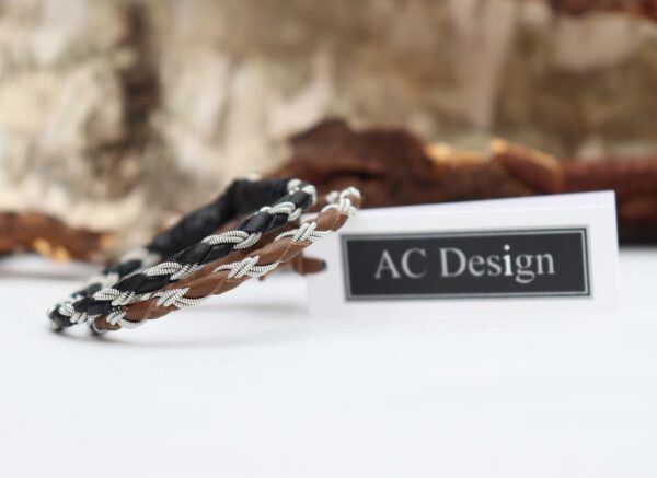 Handmade Sami bracelet Glaser round braided in genuine leather and pewter wire