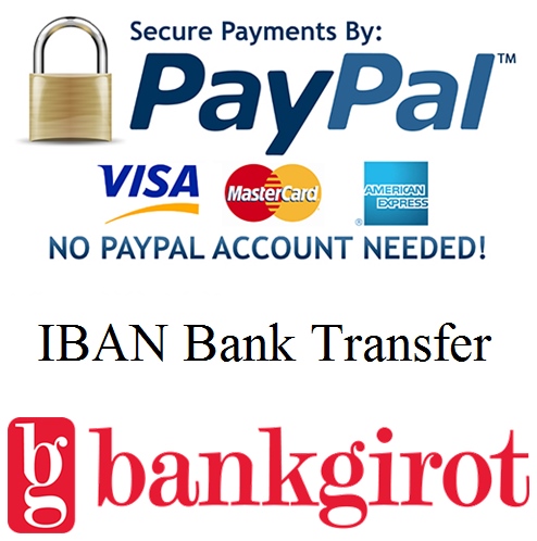 Payment options
Pay Pal, IBAN/BIC and Bankgirot